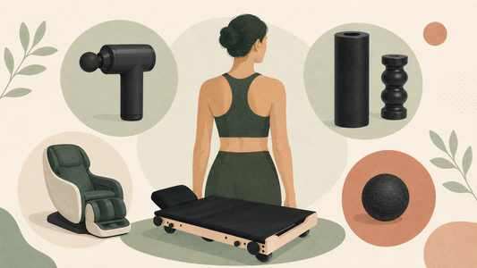 Massage device comparison with Movelio Bed Roller, massage gun, chair, rollers and ball
