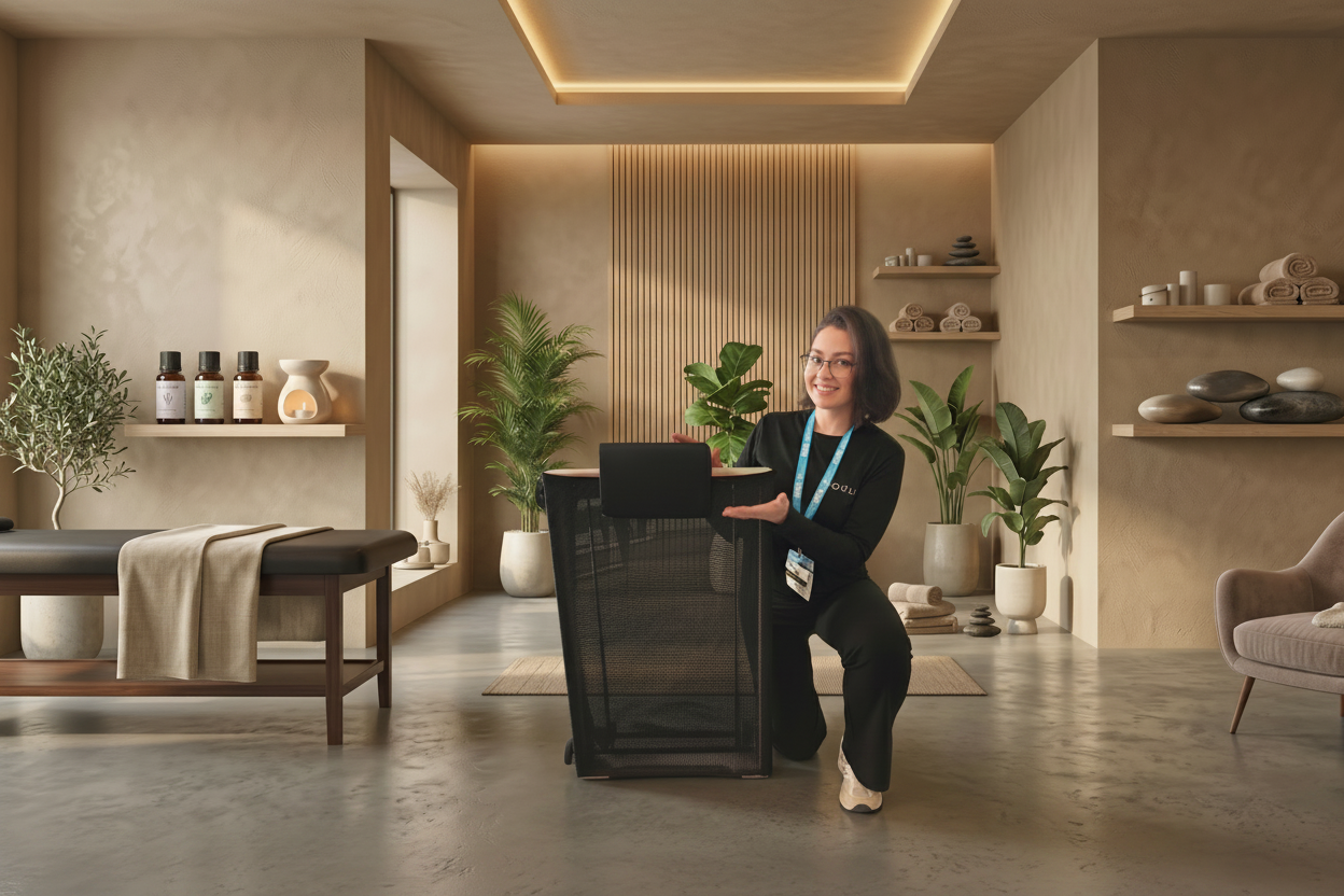 Woman in a wellness center with the movelio bed roller