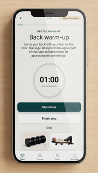 Movelio Companion App guided Bed Roller session with exercise instructions and timer.